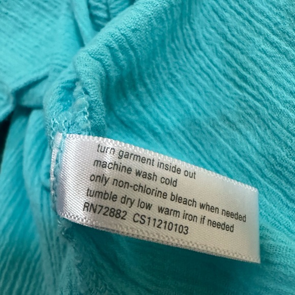 Aqua Peasant Style Short Sleeve Top- Large - Picture 6 of 6